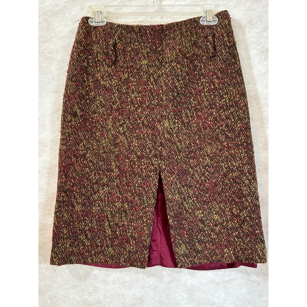 Jenne Maac Womens Wool Blend Tweed Pencil Skirt Brown Green Burgundy Size P/4